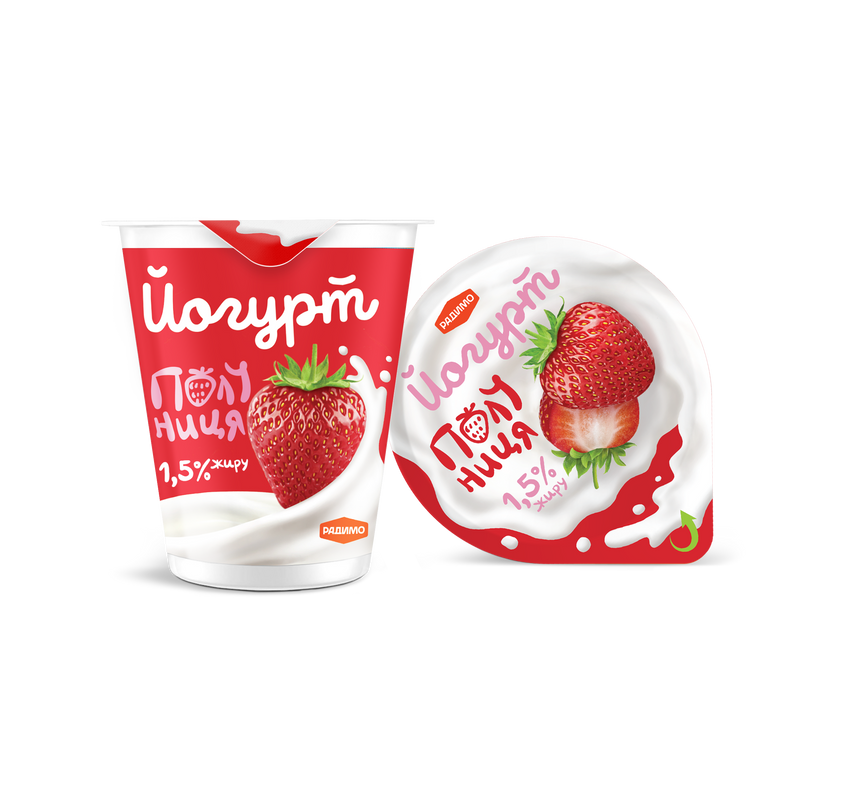 Йогурт РАДИМО "Полуниця" стакан, 1,5% жиру, 125г